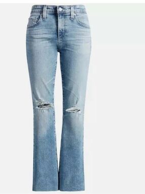 AG Adriano Goldschmied Farrah Jeans 32 High Rise Crop Distressed Raw Hem Blue